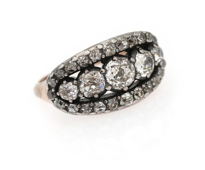 SOLD. A diamond ring set with numerous old-cut diamonds weighing a total of app. 1.70...