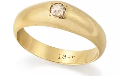A diamond single stone ring, the old-cut diamond, grain set...