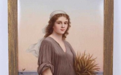 A fine quality late 19th century KPM Berlin porcelain plaque, finely painted polychrome panel depicting a painting after Charles Landelle of 'Ruth in the Cornfield', signed R Dittrich
