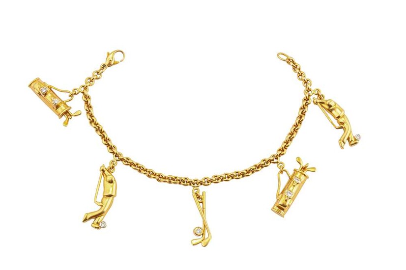 A gold and diamond charm bracelet, by Garrard