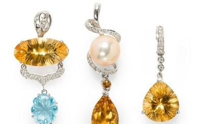A group of citrine, diamond and gemstone pendants