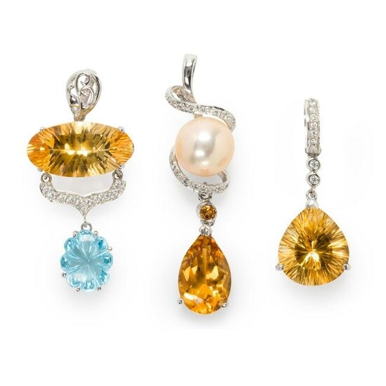 A group of citrine, diamond and gemstone pendants