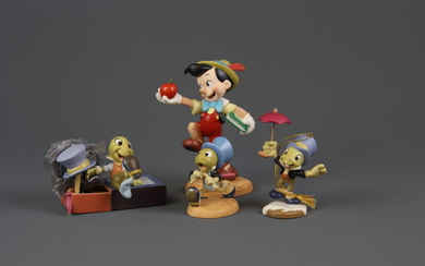 A group of four Disney Classics collection figurines of Pinocchio 'Goodbye Father' and three others, tallest H. 14cm.