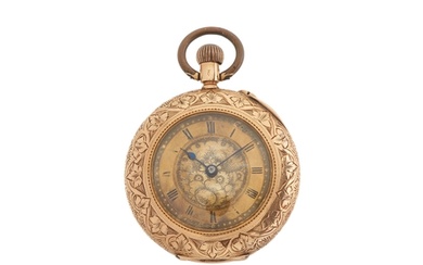 A late 19th century 14ct gold pocket watch, suspended from a...