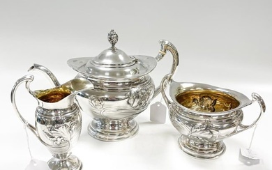 A late Victorian silver Art Nouveau style 3-piece tea set