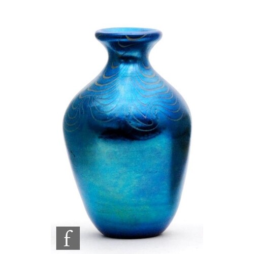 A later 20th Century Okra glass vase of ovoid form with ever...