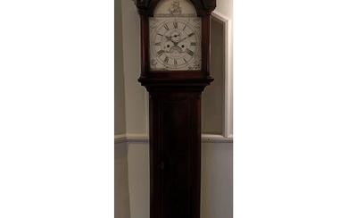A longcase clock, the 30 cm arched square silvered dial, sig...