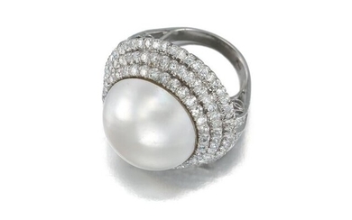 A mabe pearl and diamond ring