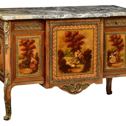 A mahogany French Transition style commode, decorated with gilt bronze...