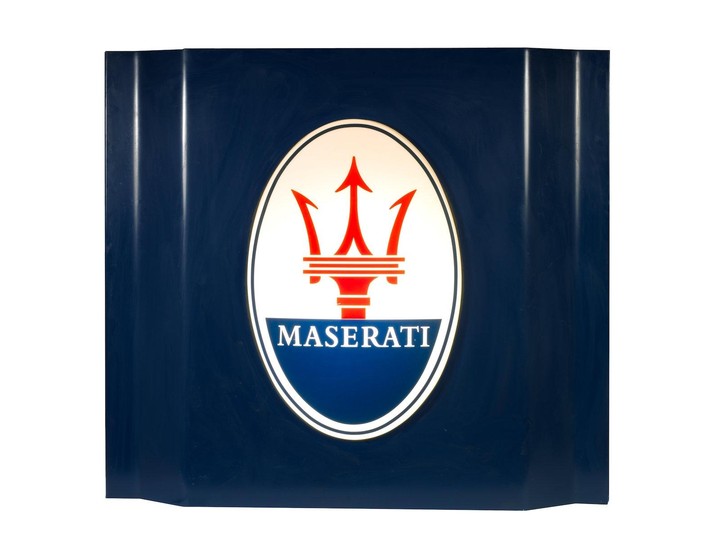 A modern Maserati showroom sign