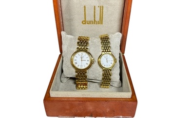 A pair of 18ct gold, gents & ladies, Dunhill Wristwatches wi...