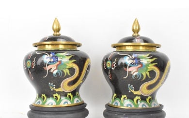 A pair of Chinese mid 20th century cloisonne lidded vases, e...