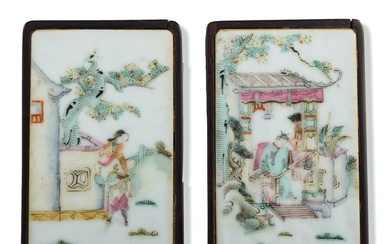 A pair of Chinese mirrors with famille rose 'figural' plaques, 19th century
