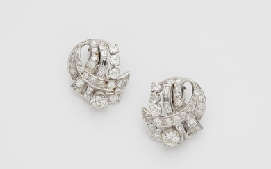 A pair of French 18k gold and diamond Art Déco earclips.