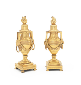 A pair of French late 18th / early 19th century gilt bronze urn-shaped cassolettes