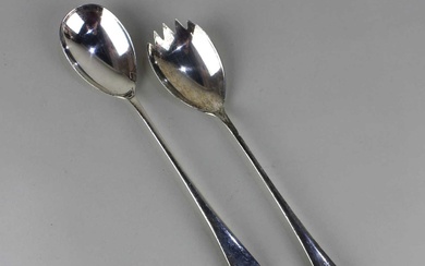 A pair of George V silver salad servers