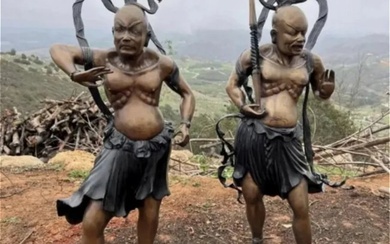 A pair of Life Size Bronze Japanese Bronze Nio Temple Guardians