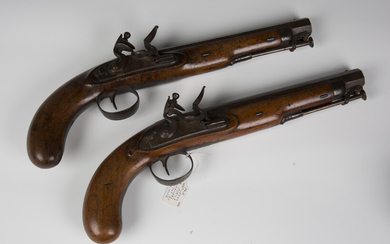 A pair of early 19th century flintlock officer's pistols by Henry Nock, London, with sighted oc