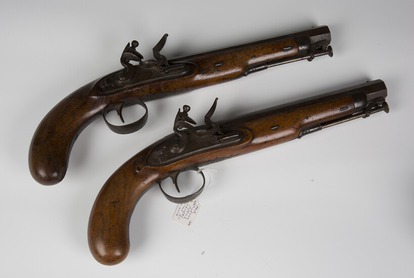 A pair of early 19th century flintlock officer's pistols by Henry Nock, London, with sighted oc