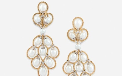 A pair of eighteen karat gold and cultured pearl