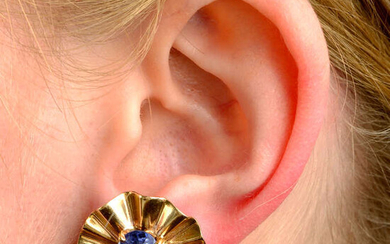 A pair of mid 20th century 14ct gold sapphire earrings.