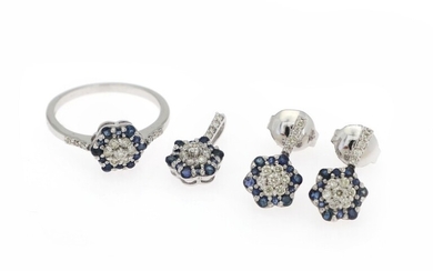 NOT SOLD. A sapphire and diamond jewellery set comprising of a pair of earrings, a...