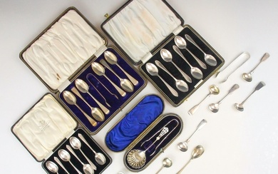 A selection of silver and silver coloured flatware, includin...