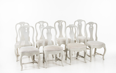 A set of 8 chairs, 18th century model, Sweden, first half of the 20th century.