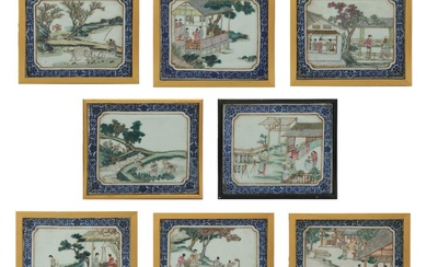 A set of eight Chinese porcelain plaques, decorated in colours and gilt...