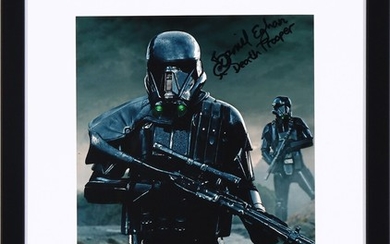 A signed colour photo of the English actor Daniel Eghan in his role as Death Trooper in the movie “Rogue One: A Star Wars Story”.