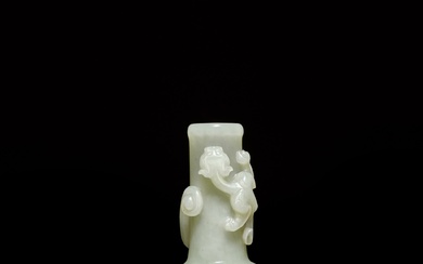 A small pale celadon jade 'dragon' vase, Qing dynasty, 18th century | 清十八世紀 青白玉雕龍紋瓶