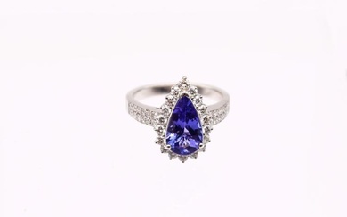 A tanzanite and diamond 8ct white gold ring, comprising a...