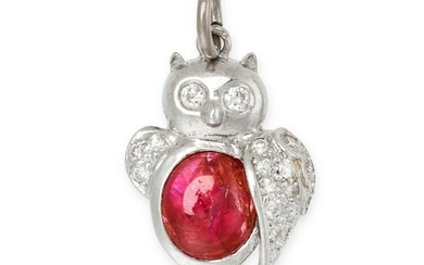 ADLER, A RUBY AND DIAMOND OWL PENDANT / CHARM in 18ct