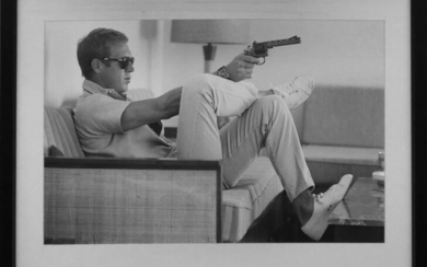 AFTER JOHN DOWNING, Steve McQueen with gun, framed and...