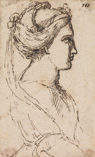 AGOSTINO CARRACCI (CIRCLE OF) (Bologna 1557-1602 Parma) A Woman in Profile. Pen and...