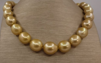 ALGT Certified Deep Golden South Sea Pearls - Huge Size - 14x16.8mm - Necklace