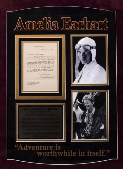 AN AMELIA EARHART SIGNED LETTER 1932 mounted in a...