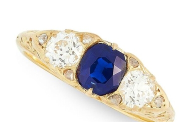 AN ANTIQUE SAPPHIRE AND DIAMOND RING, CIRCA 1900 in
