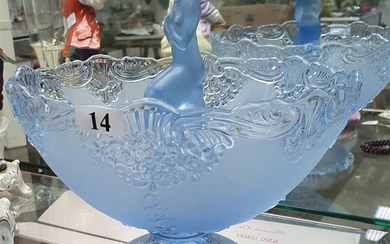 AN ART DECO BLUE PRESSED GLASS CENTREPIECE BOWL