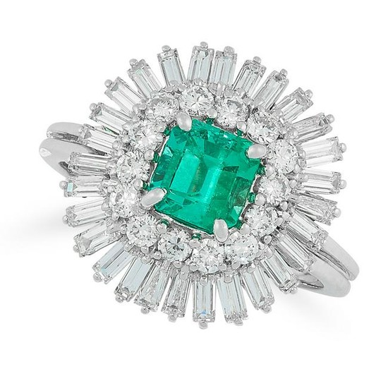 AN EMERALD AND DIAMOND CLUSTER RING comprising of an
