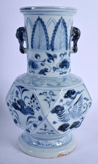 AN UNUSUAL CHINESE BLUE AND WHITE FACETTED VASE Yuan