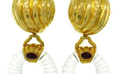 ANDREW CLUNN Rock Crystal Yellow Gold Earrings with