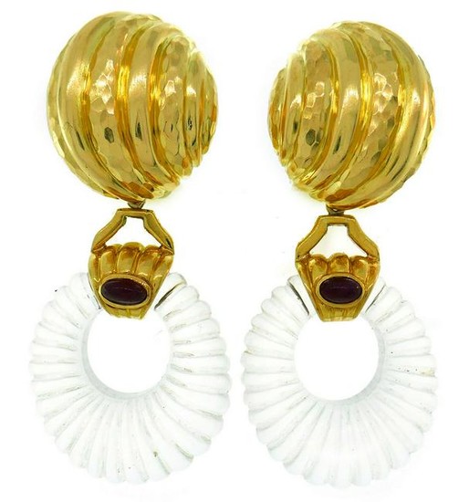 ANDREW CLUNN Rock Crystal Yellow Gold Earrings with