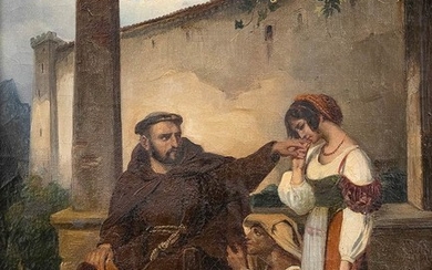 ANONYMOUS PAINTER XIX Century Friar’s hand kissing Oil on...