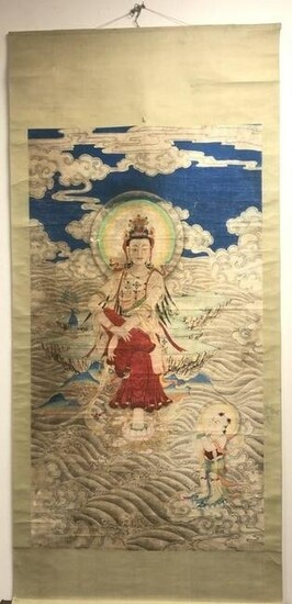 ANTIQUE CHINESE HAND PAINTED WALL HANGING SCROLL