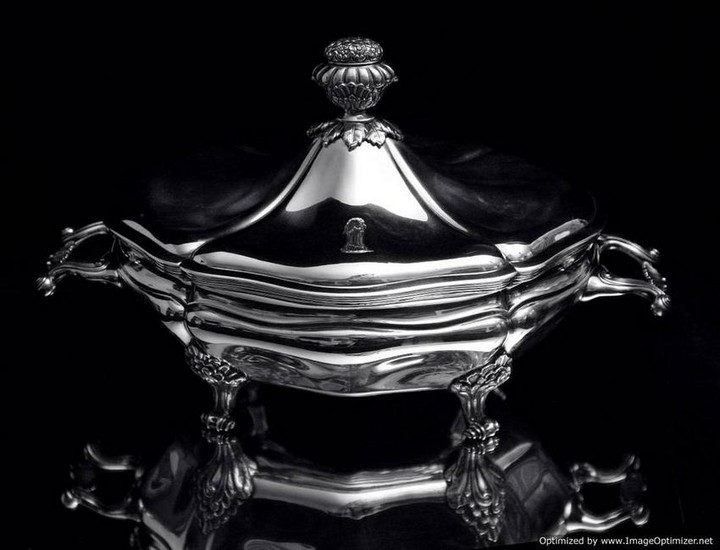 ANTIQUE FRENCH SILVER SOUP / STEW TUREEN,1850-1899