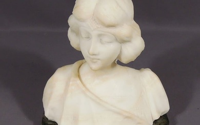 ANTIQUE ITALIAN HAND CARVED ALABASTER BUST OF WOMAN