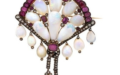 ANTIQUE, OPAL, PINK SAPPHIRE AND DIAMOND BROOCH
