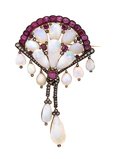 ANTIQUE, OPAL, PINK SAPPHIRE AND DIAMOND BROOCH