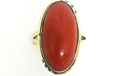 ANTIQUE Ox Blood Red Coral Yellow Gold Ring